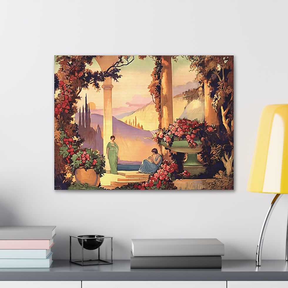 Thumbnail: Canvas Art Deco Women Mountains Lake Flowers Robert Atkinson Fox style Decor 