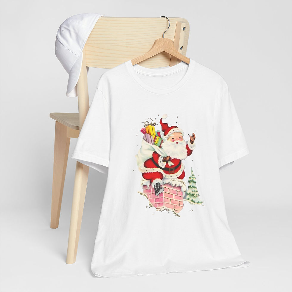 Thumbnail: Retro Santa T-Shirt Going Down Chimney Christmas Vintage Art Tee Holiday Apparel