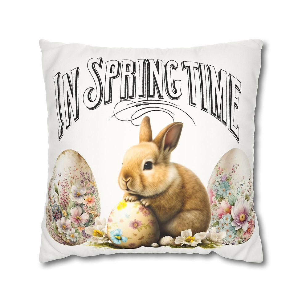 Thumbnail: Soft Easter Throw Pillow Cover Bunny and Easter Eggs in Springtime Pastel Decor