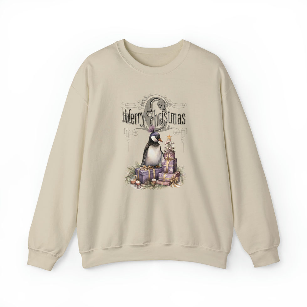 Thumbnail: Purple Penguin Merry Christmas Sweatshirt Shabby Wearable Art Holiday Shirt
