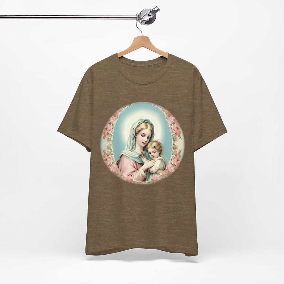 Thumbnail: Virgin Mary T-Shirt Shabby French Madonna and Child Art Tee Catholic Faith Gifts