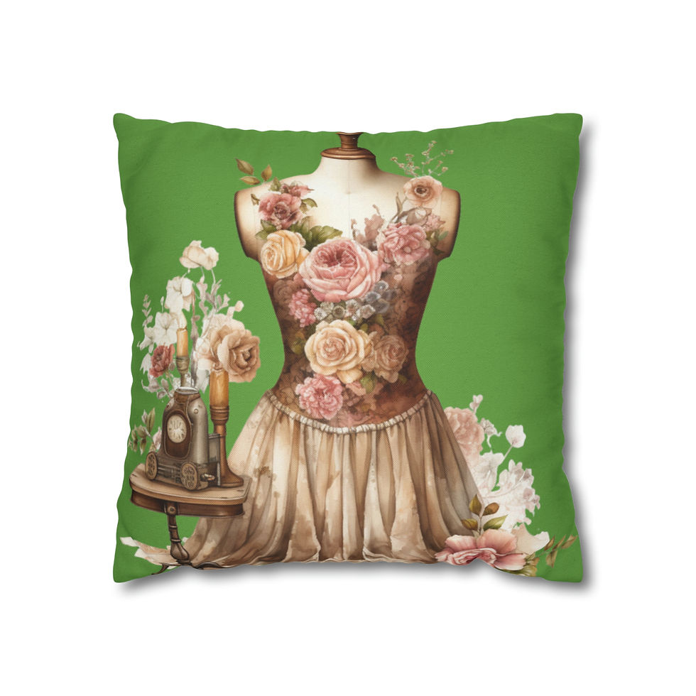 Thumbnail: Green Artistic Throw Pillow cover Shabby French Victorian Roses Nostalgic decor