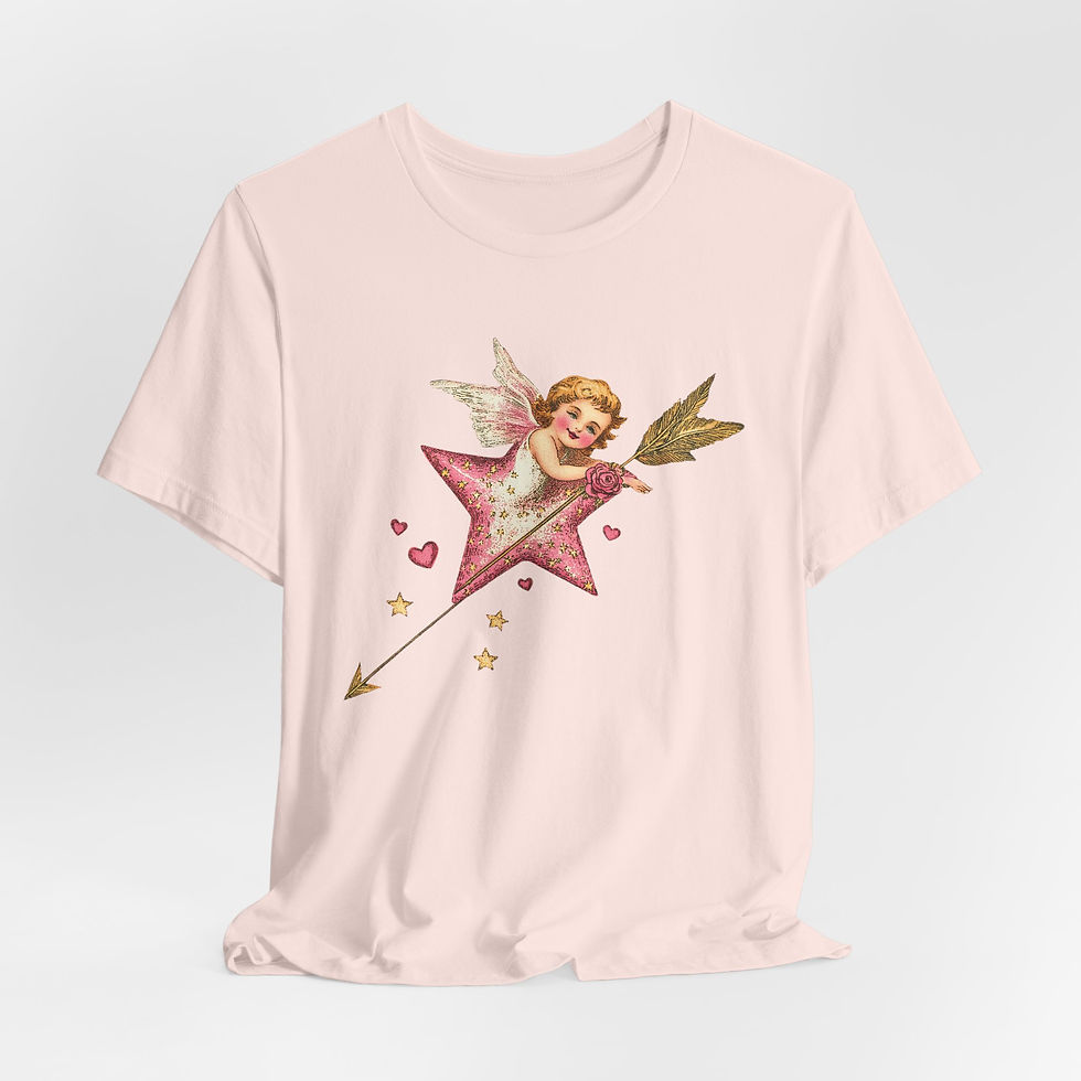 Thumbnail: Shabby Cherub Art T-Shirt Valentine's Day Pink Cupid Expressive Artistic Gift
