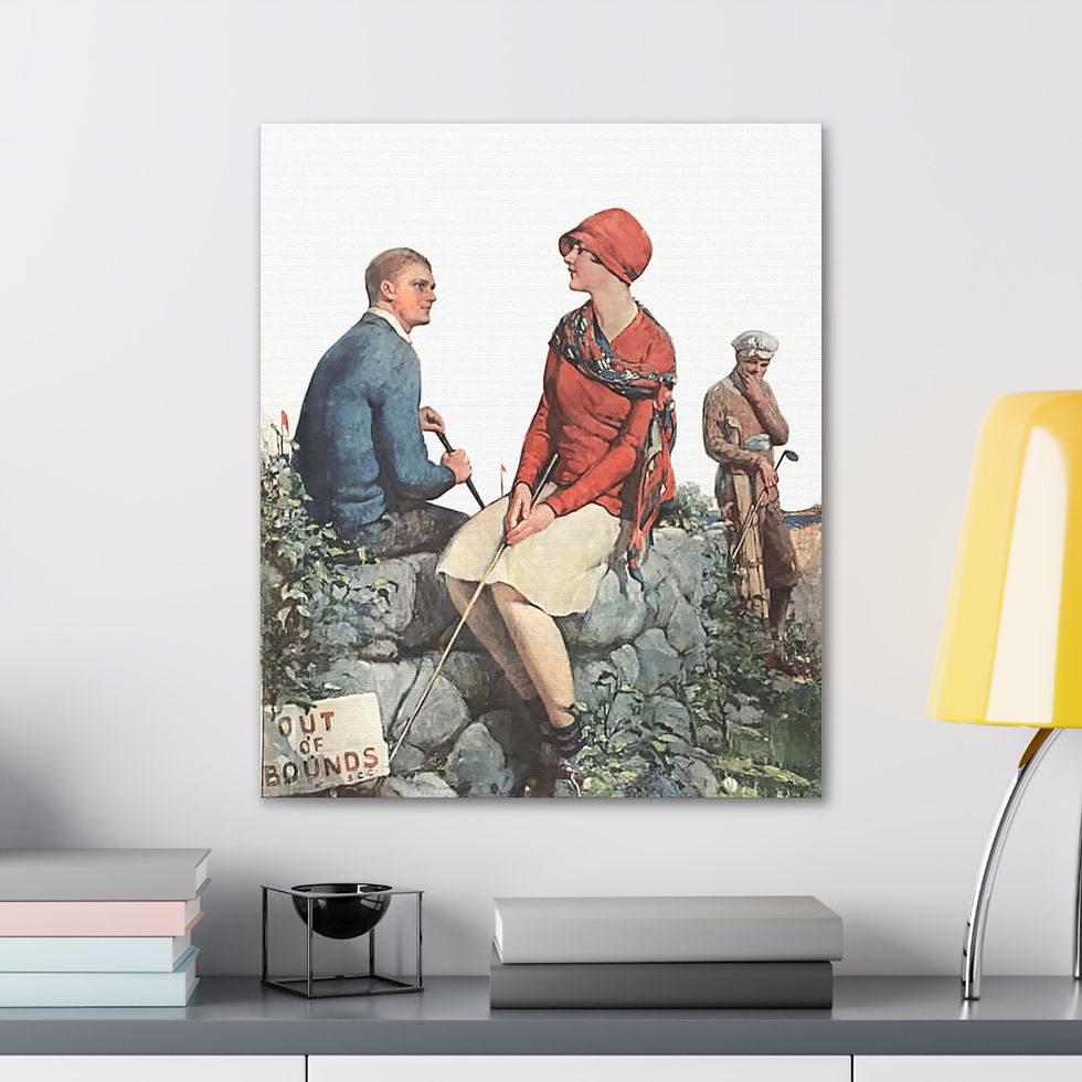 Thumbnail: Vintage Golf Canvas Art Deco Couple Woman Golfer Antique Golfing Wall Decor 