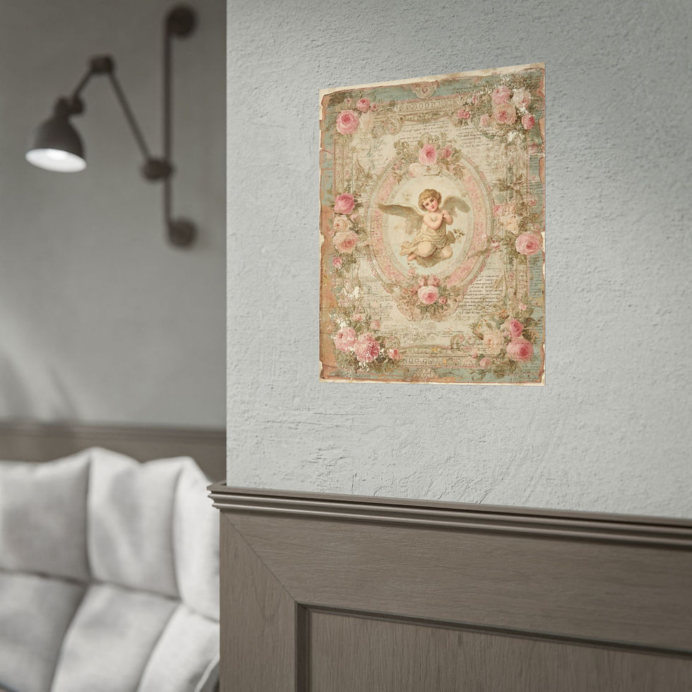 Thumbnail: Victorian Angel Art Print - Vintage Shabby Chic Pink Giclee, Peaceful Wall Decor