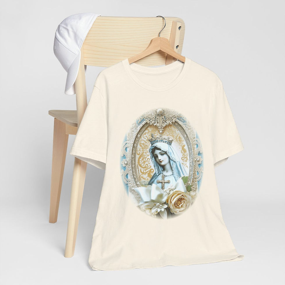 Thumbnail: Shabby Virgin Mary T-Shirt Ave Maria Religious Faith Art Tee Catholic Gifts