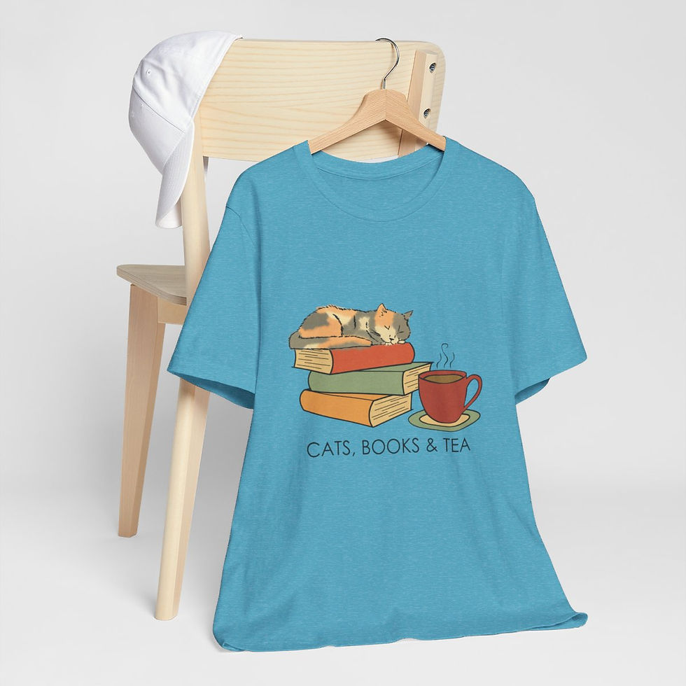 Thumbnail: Wearable Art T-Shirt Cats Books and Tea Expressive Apparel Funny Gifts