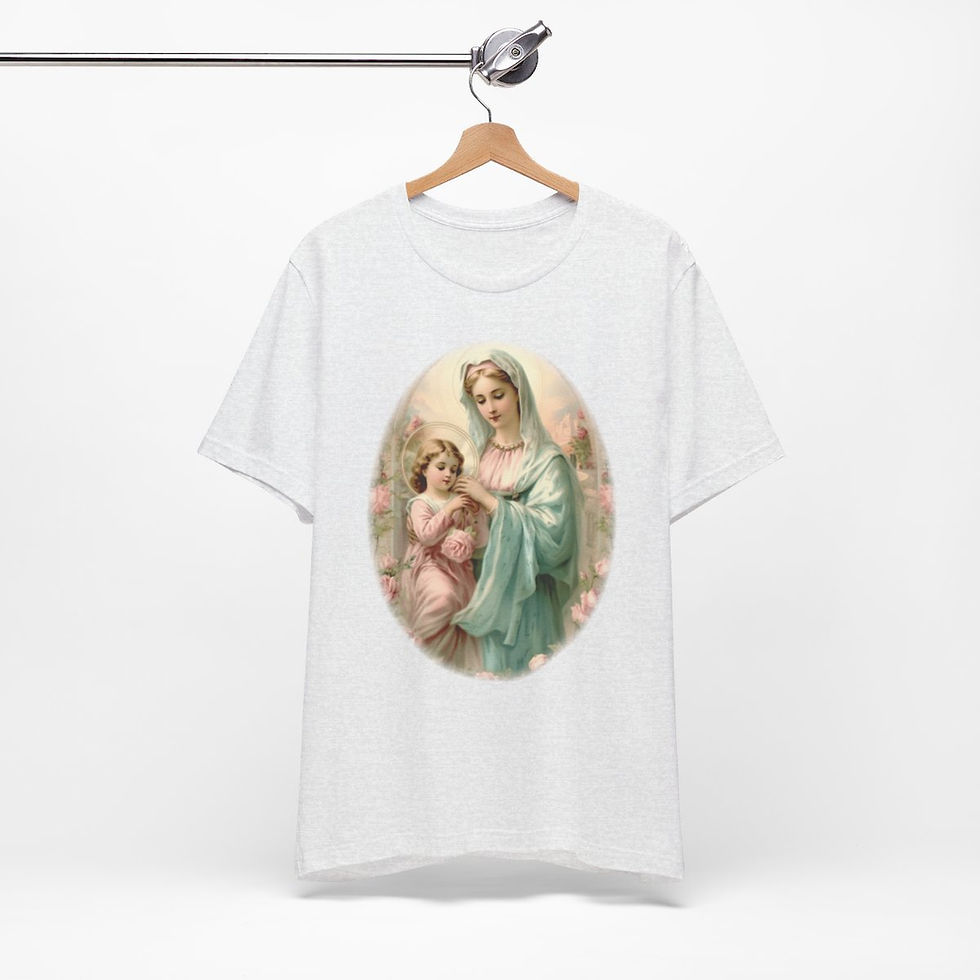 Thumbnail: Virgin Mary T-Shirt Shabby French Madonna and Child Art Tee Catholic Faith Gifts