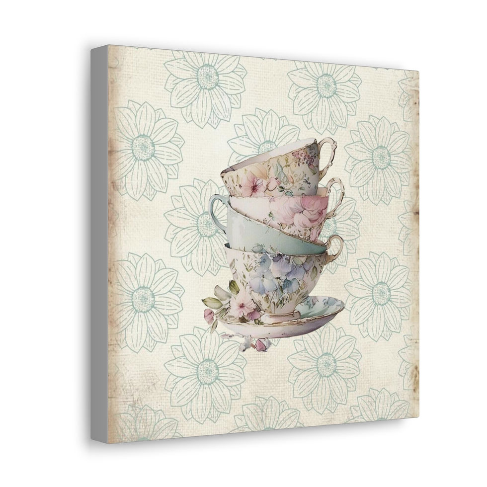 Thumbnail: Shabby French Country Teacups Canvas Art Print Victorian Tea Pastel Flowers
