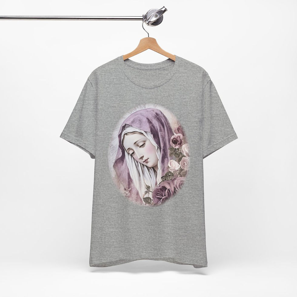 Thumbnail: Lavender Virgin Mary T-Shirt Shabby Roses Ave Maria Art Tee Catholic Faith Gifts