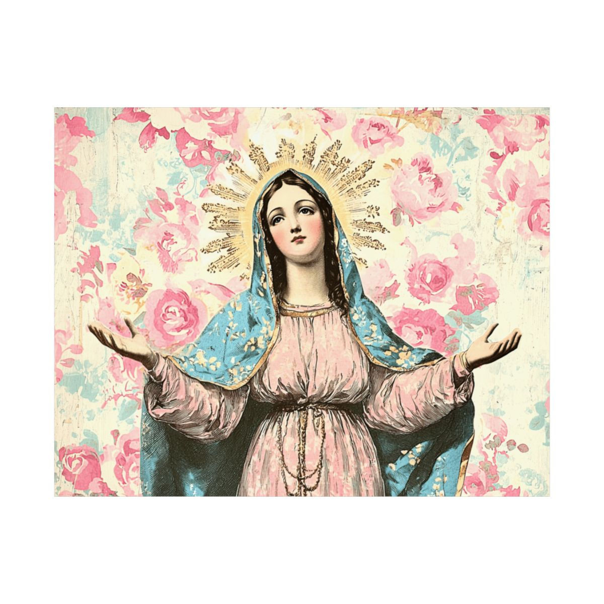 Shabby Virgin Mary Art Print Mother Mary Our Lady of Mercy Giclee Catholic decor