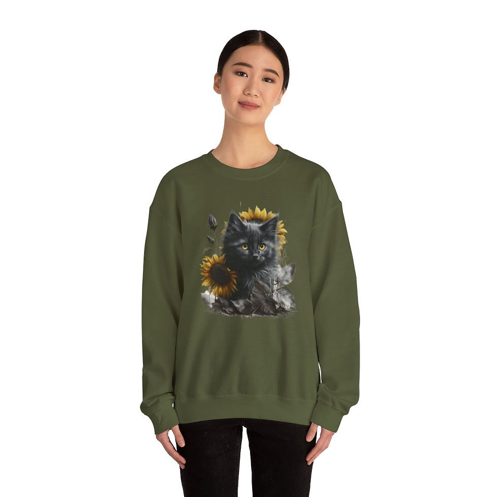 Thumbnail: Sunflower BOHO Kitten Sweatshirt Wearable Art Black Cat Lover Gift Fall Apparel 