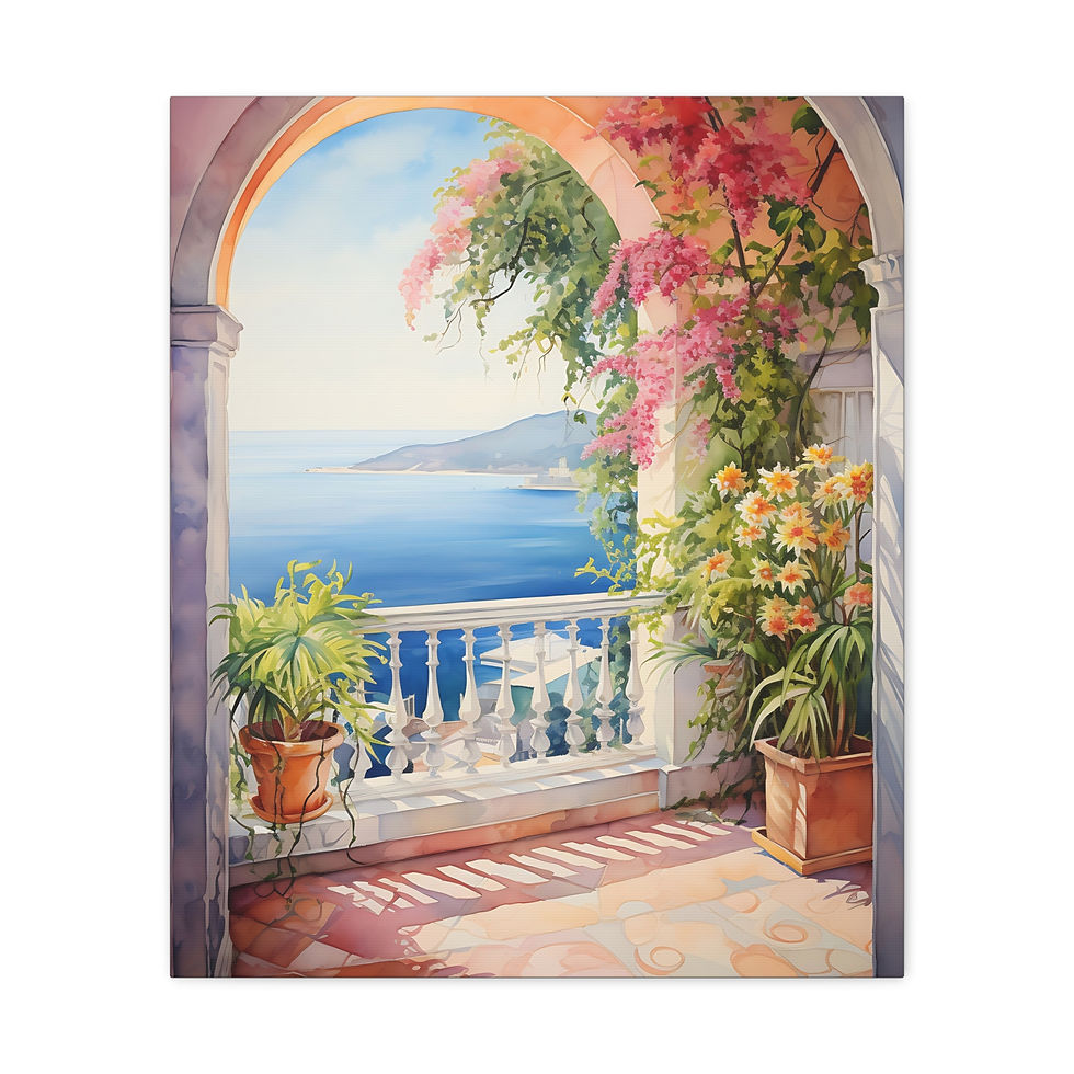 Thumbnail: Canvas Art Seaside Mediterranean Villa Patio Vibrant Ocean Wall Decor 