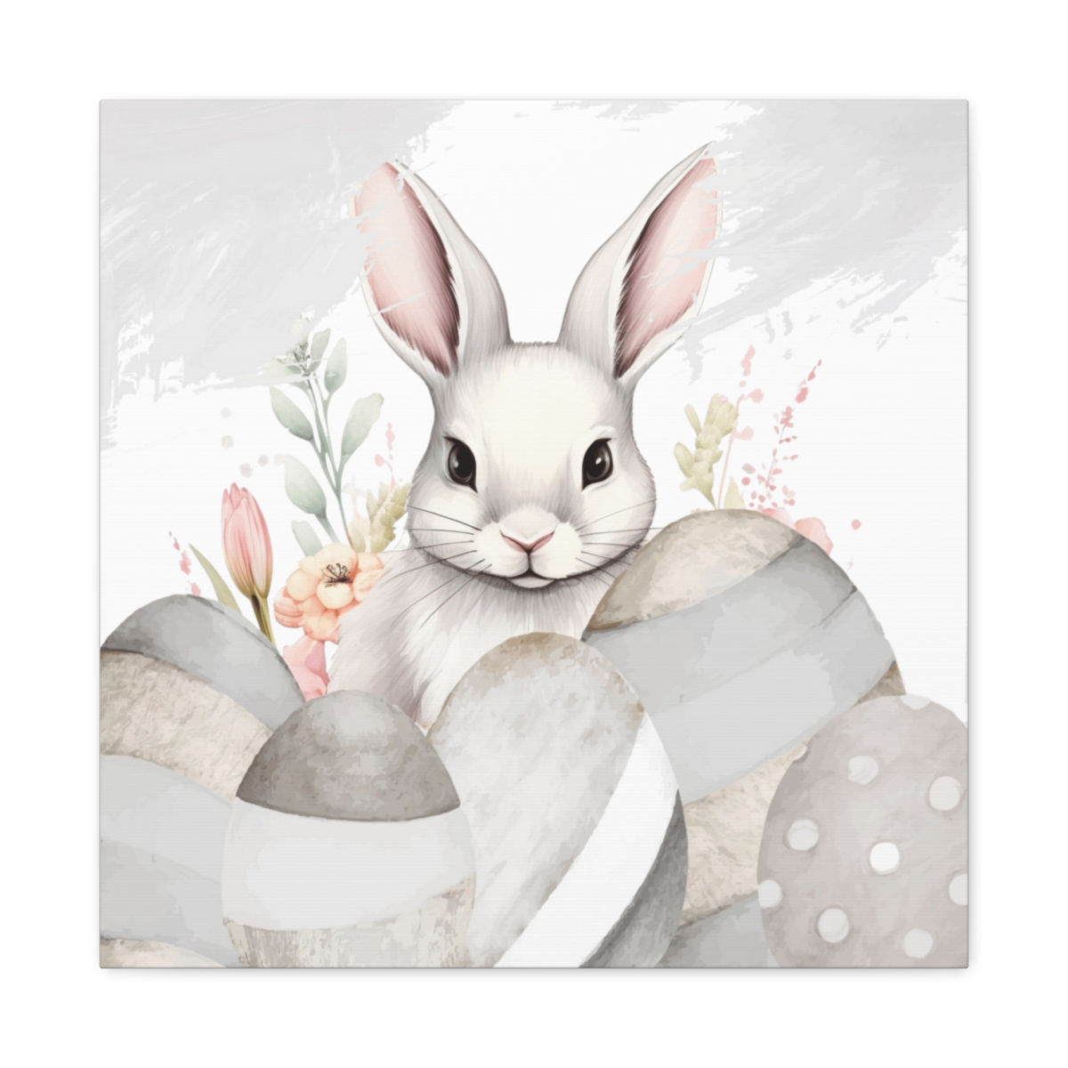 French Country Canvas Art Neutral Farmhouse Bunny Watercolor Print Easter Decor
