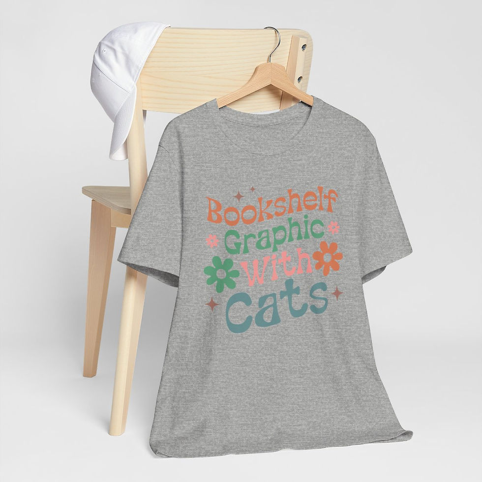 Thumbnail: Reading Theme T-Shirt Bookshelf Graphic With Cats Expressive Apparel Fun Gifts