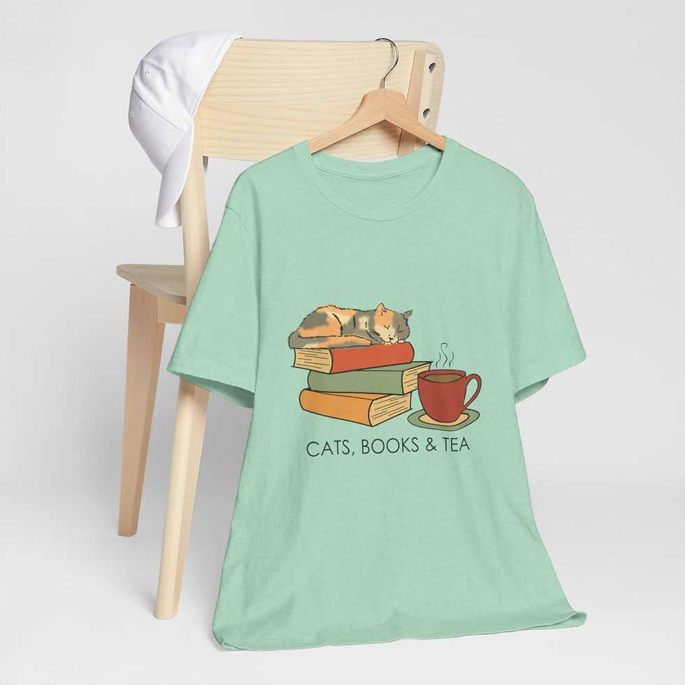 Thumbnail: Wearable Art T-Shirt Cats Books and Tea Expressive Apparel Funny Gifts