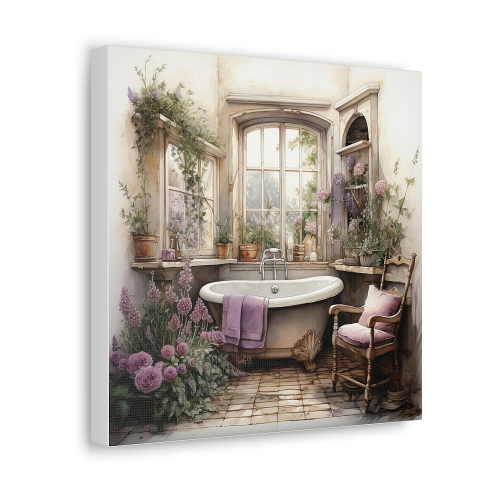 Thumbnail: Vintage Shabby Bathroom Art Victorian Tub Lavender French Country Canvas Print