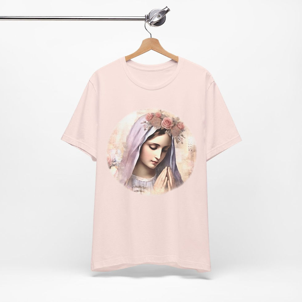 Thumbnail: Virgin Mary T-Shirt Shabby Pink Roses Ave Maria Art Tee Catholic Faith Gifts