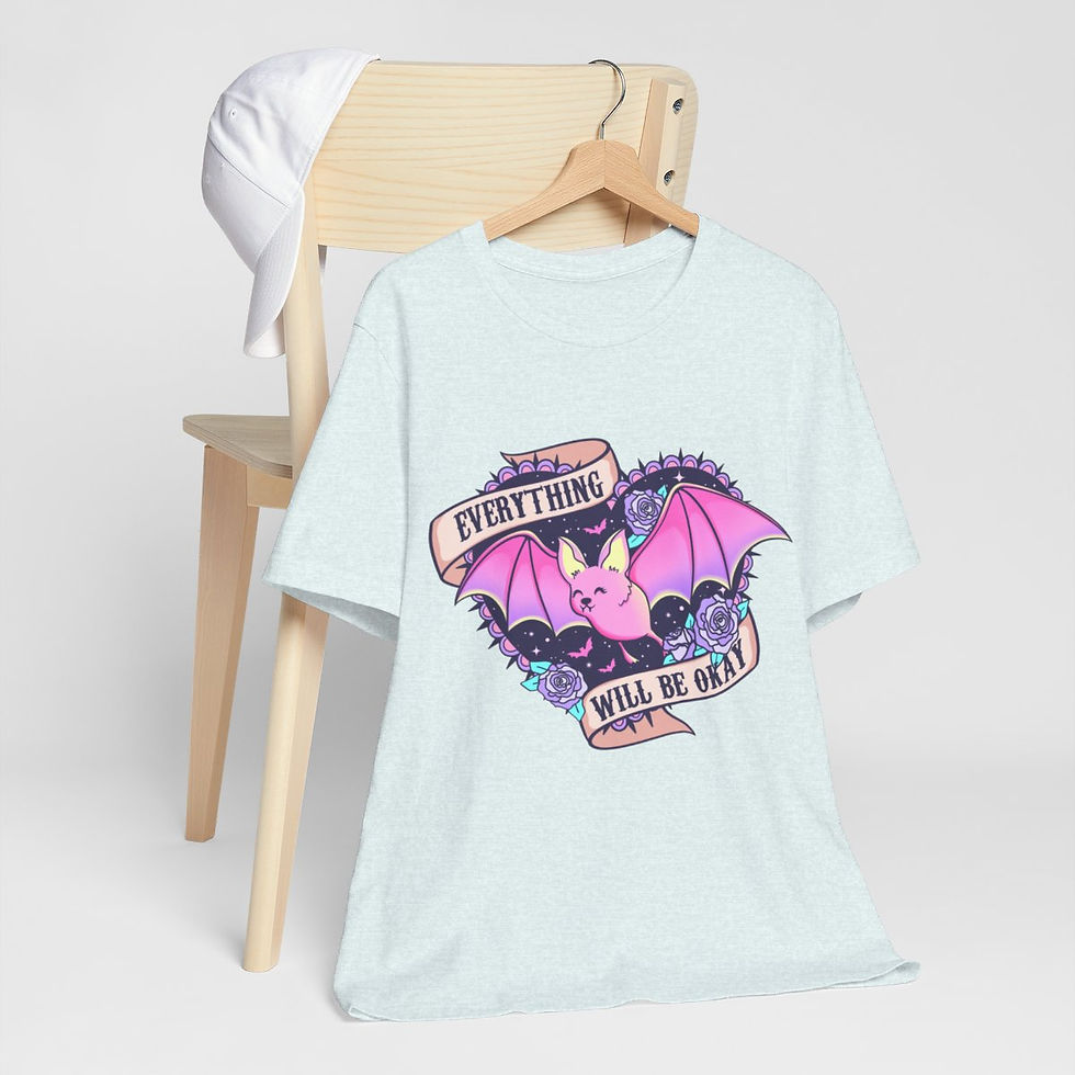 Thumbnail: Fun T-Shirt Everything Will Be Okay Pink Bat Art Tee Retro Apparel Artistic Gift