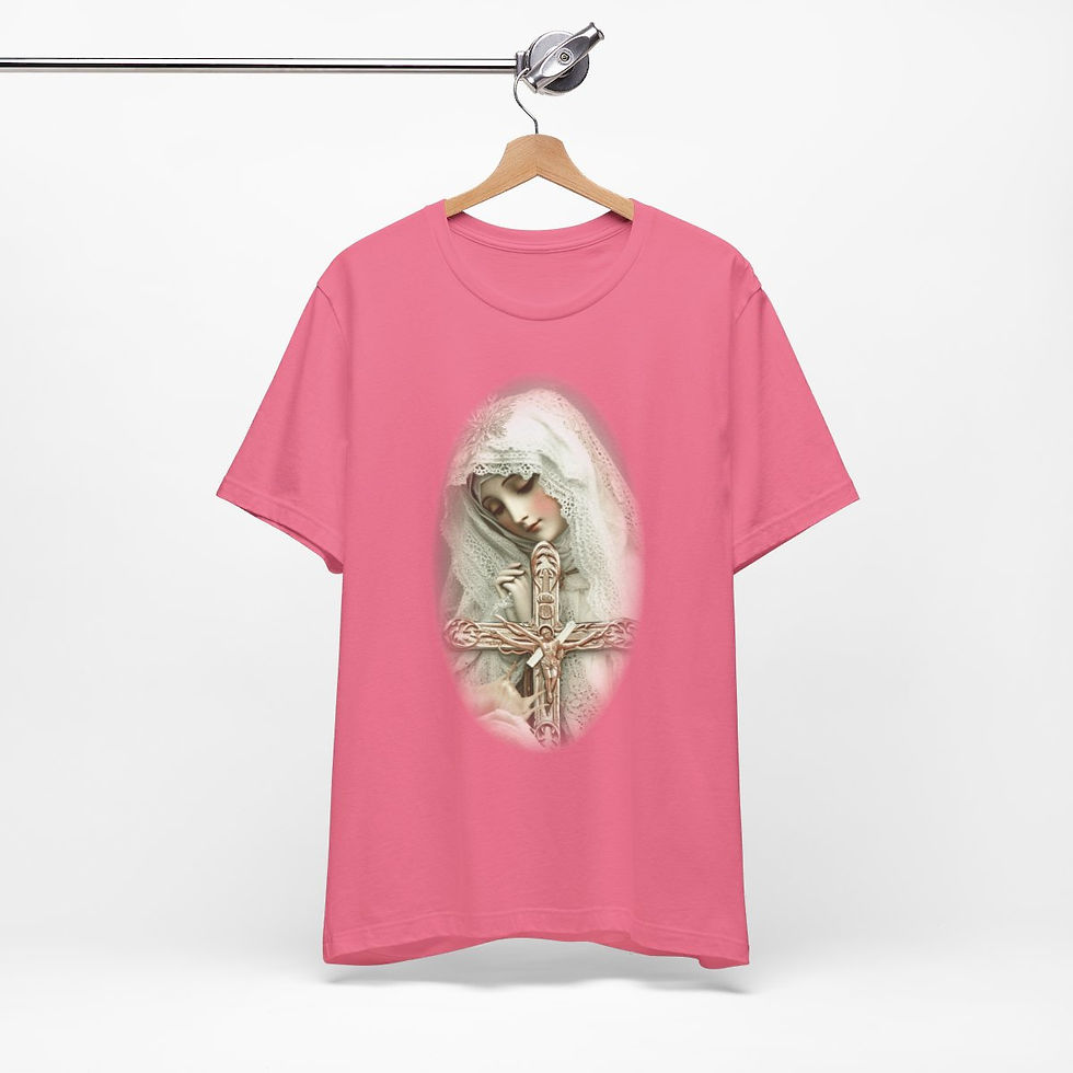 Thumbnail: Shabby Virgin Mary T-Shirt Crucifix Religious Faith Art Tee Catholic Gifts
