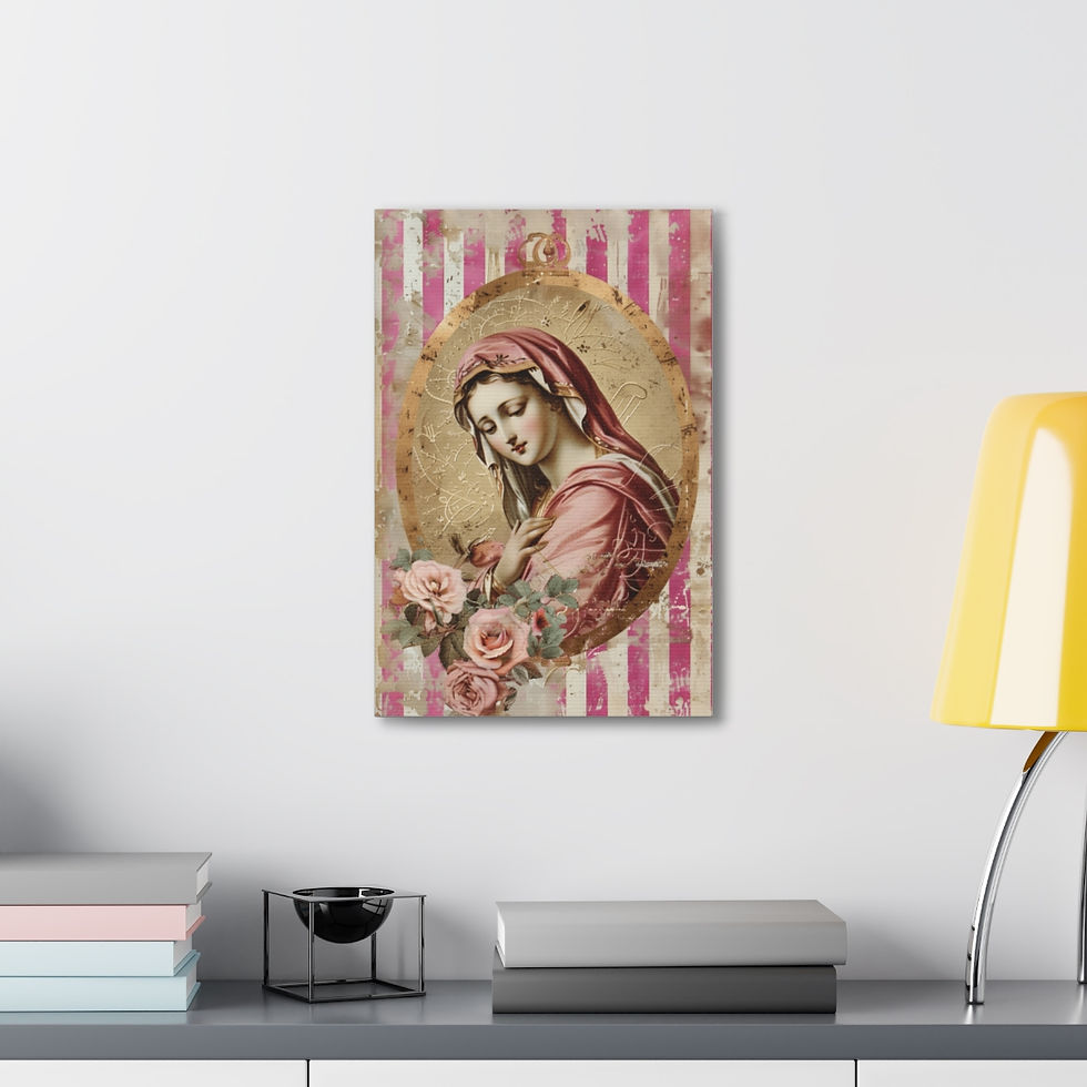 Thumbnail: Shabby Pink Virgin Mary Canvas Art Vintage Style Religious Artwork Cottage Decor