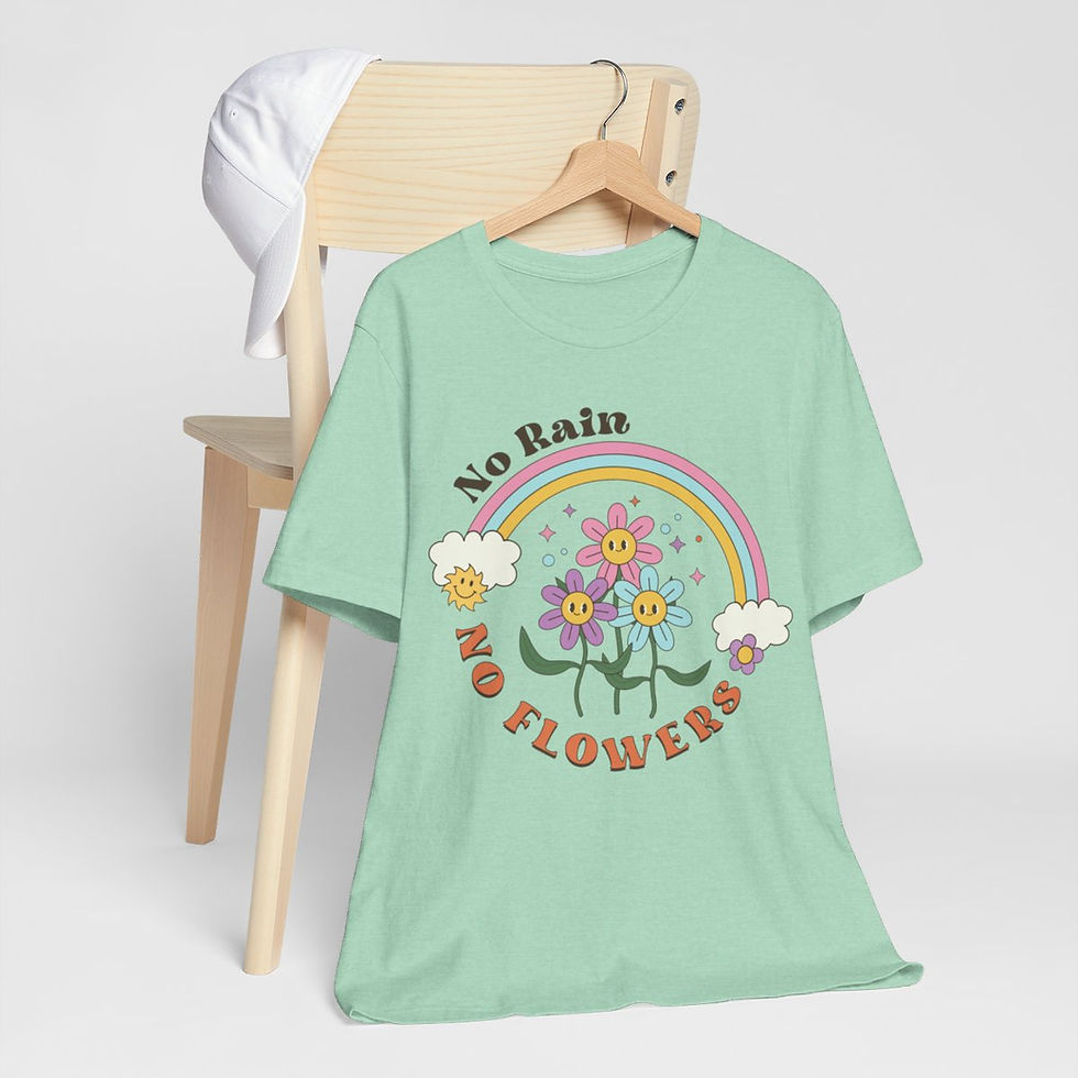 Thumbnail: Spiritual Art T-Shirt Motivational Gifts No Rain No Flowers Retro Apparel