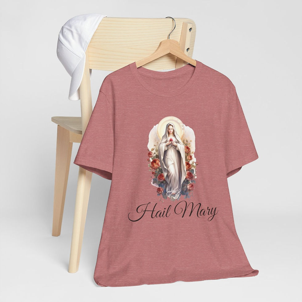 Thumbnail: Hail Mary Art T-Shirt Virgin Mary Unisex Jersey Tee Artistic Catholic Faith Gift