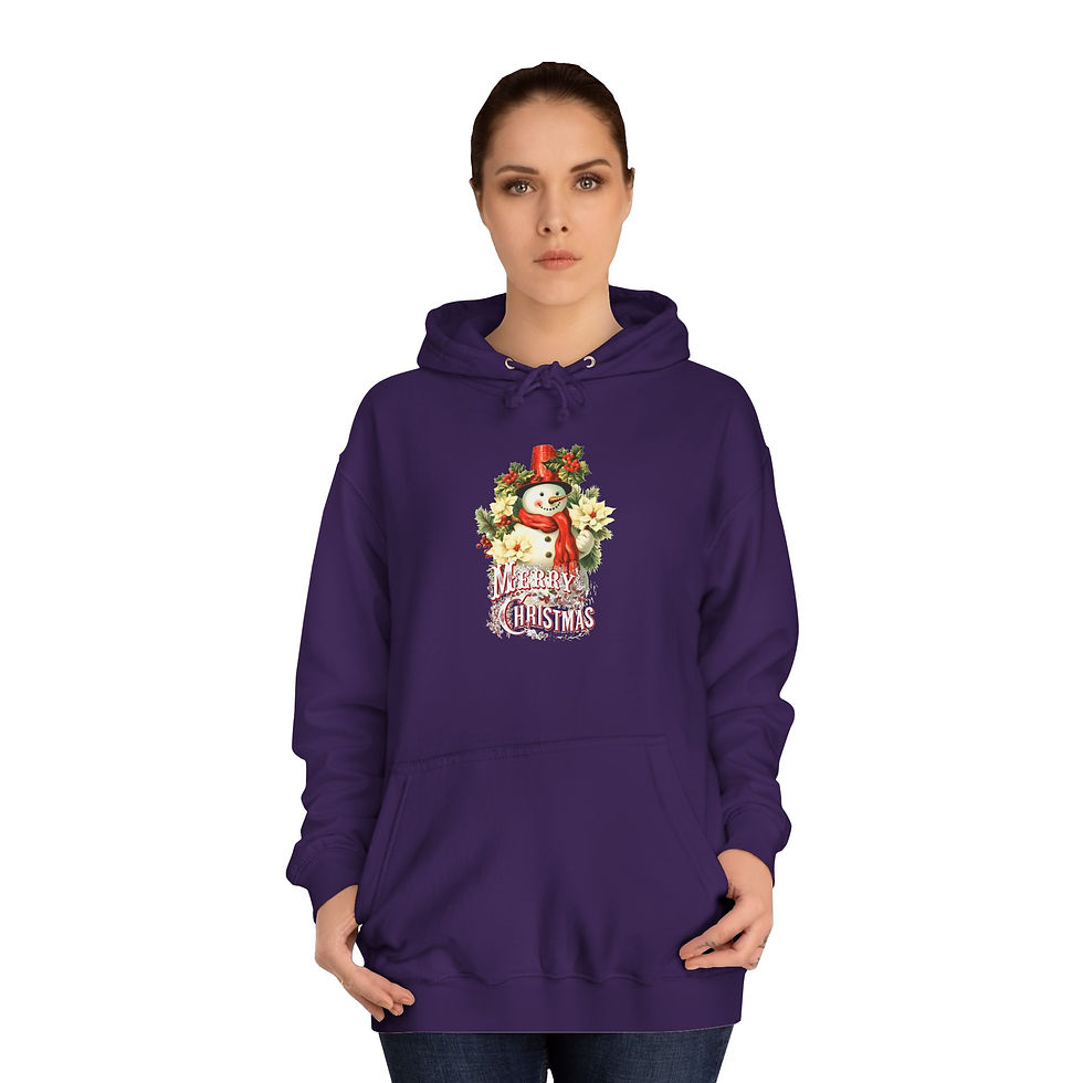Thumbnail: Retro Christmas Hoodie Vintage Snowman Cozy Art Sweatshirt w/Pockets 