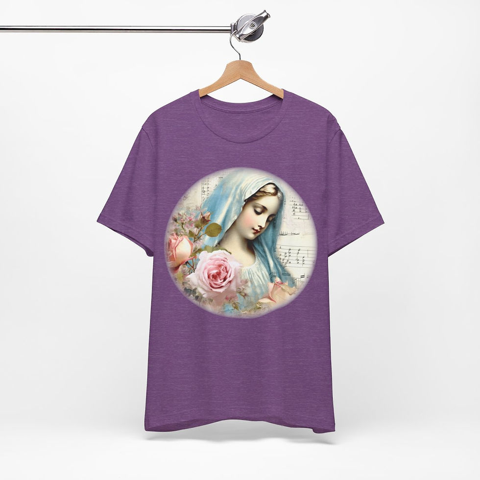 Thumbnail: Virgin Mary T-Shirt Shabby Pink Roses Ave Maria Art Tee Catholic Faith Gifts