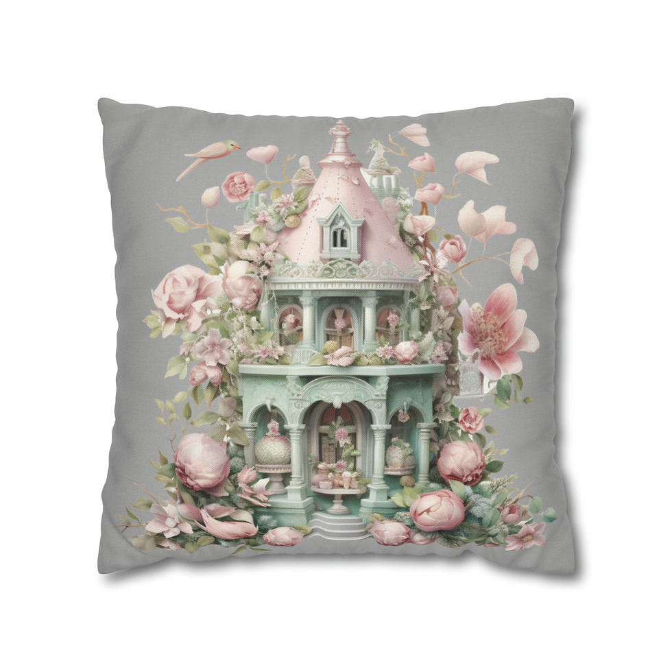 Thumbnail: Art Throw Pillow cover Shabby French Victorian House Pink roses Cottage decor