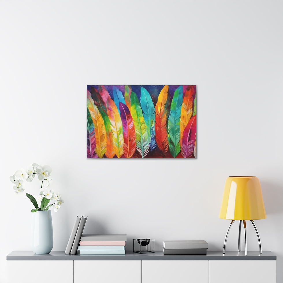 Thumbnail: Vibrant Boho Canvas Art Feathers Watercolor Colorful Statement Wall Decor 