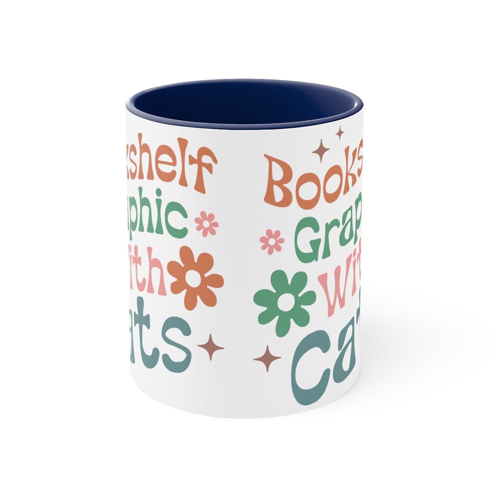 Thumbnail: Book Theme 2-tone Coffee Mug Bookshelf Graphic With Cats Reading Lover gifts