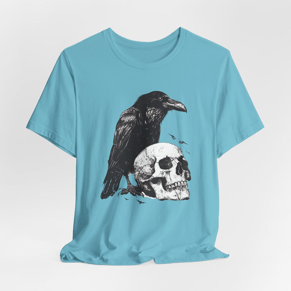 Thumbnail: Witchy T-Shirt Black Raven & Skull Art Tee Esoteric Expressive Halloween Gifts
