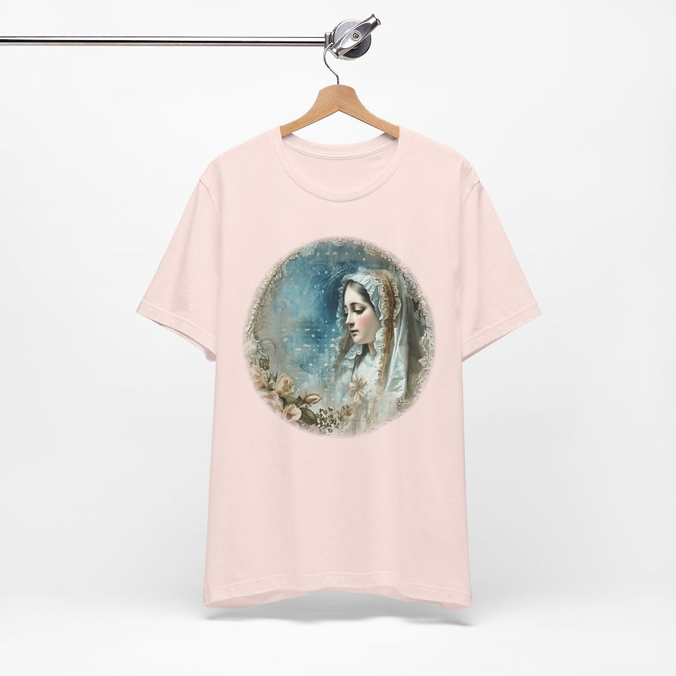 Thumbnail: Shabby Virgin Mary T-Shirt Ave Maria Religious Faith Art Tee Catholic Gifts