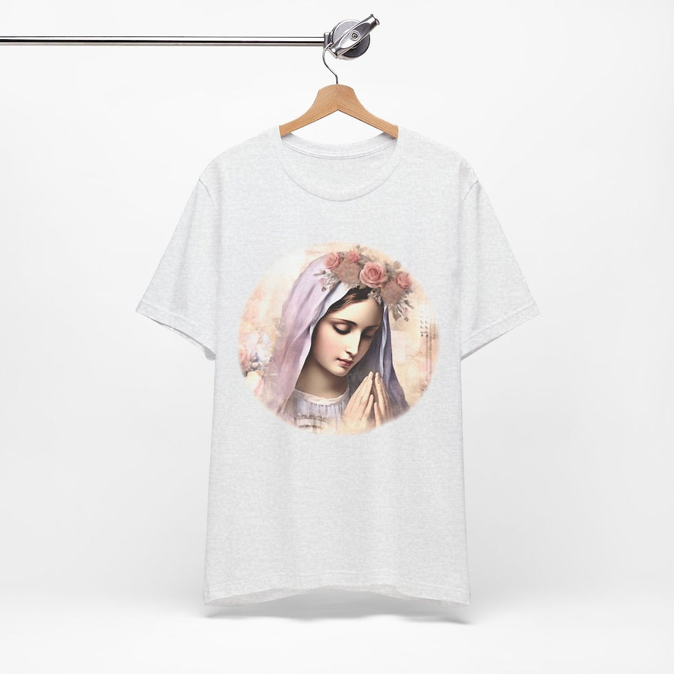 Thumbnail: Virgin Mary T-Shirt Shabby Pink Roses Ave Maria Art Tee Catholic Faith Gifts