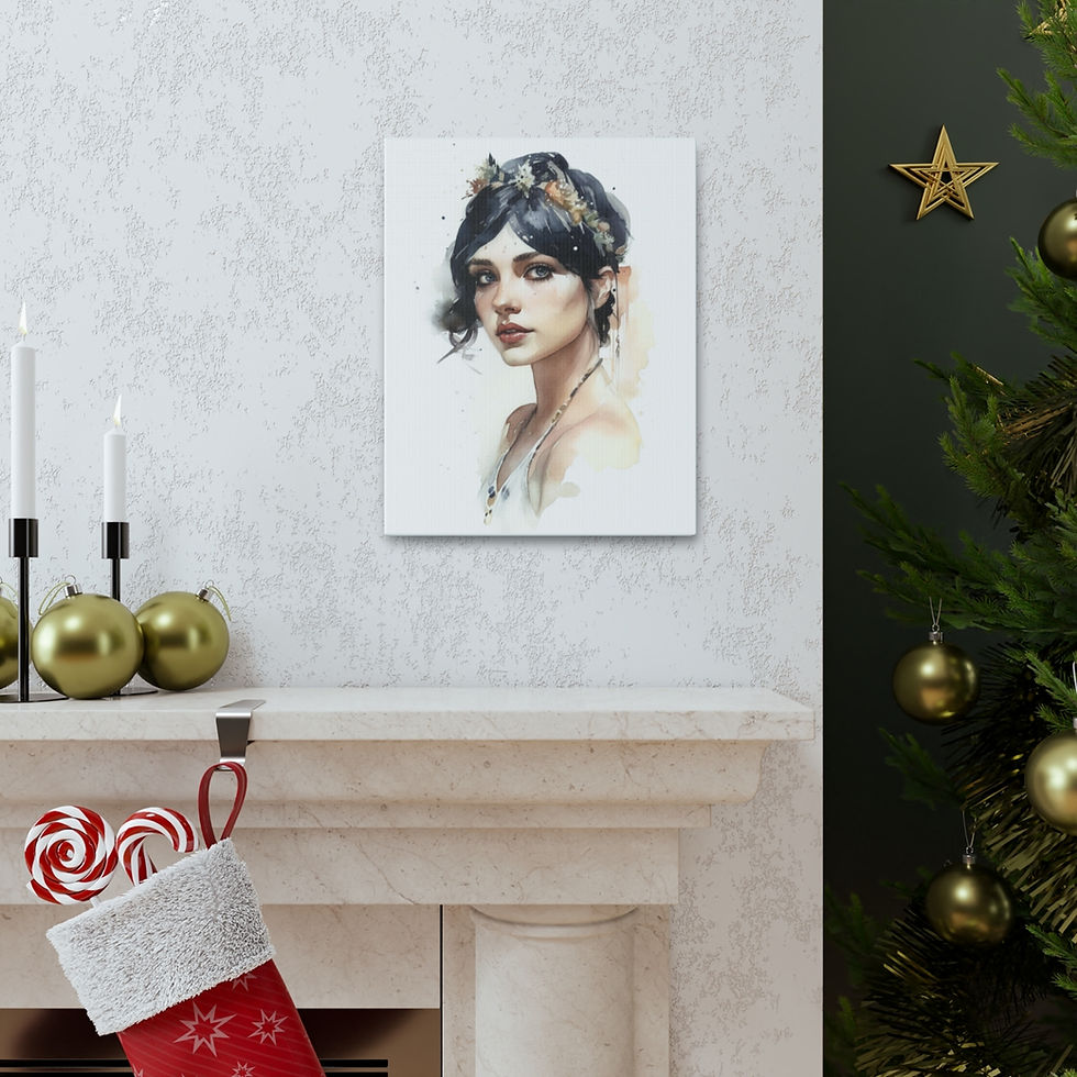 Thumbnail: Art Deco Watercolor Boho Flapper Artwork Canvas Gallery Wrap French Wall Decor 