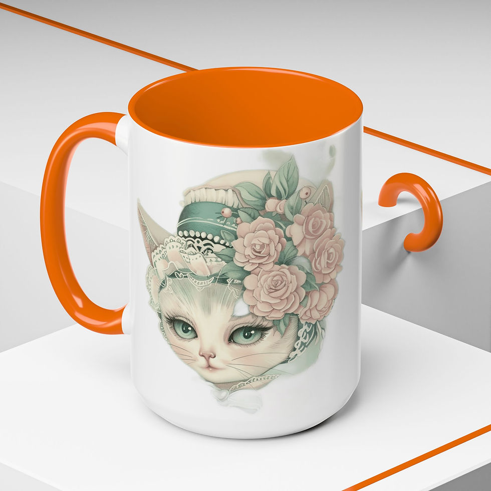 Thumbnail: Artistic Coffee Mug Shabby Victorian Cat Pink Rose Bonnet 15oz Thoughtful Gift