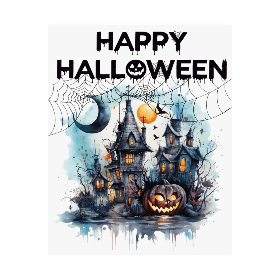 Thumbnail: Spooky Halloween Art Print Haunted House Spider Web Artistic Decor Wall Hanging
