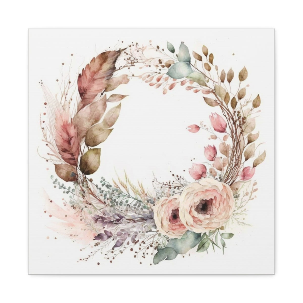 Shabby Boho Canvas Art Print Floral Wreath Statement Decor Wall Hanging