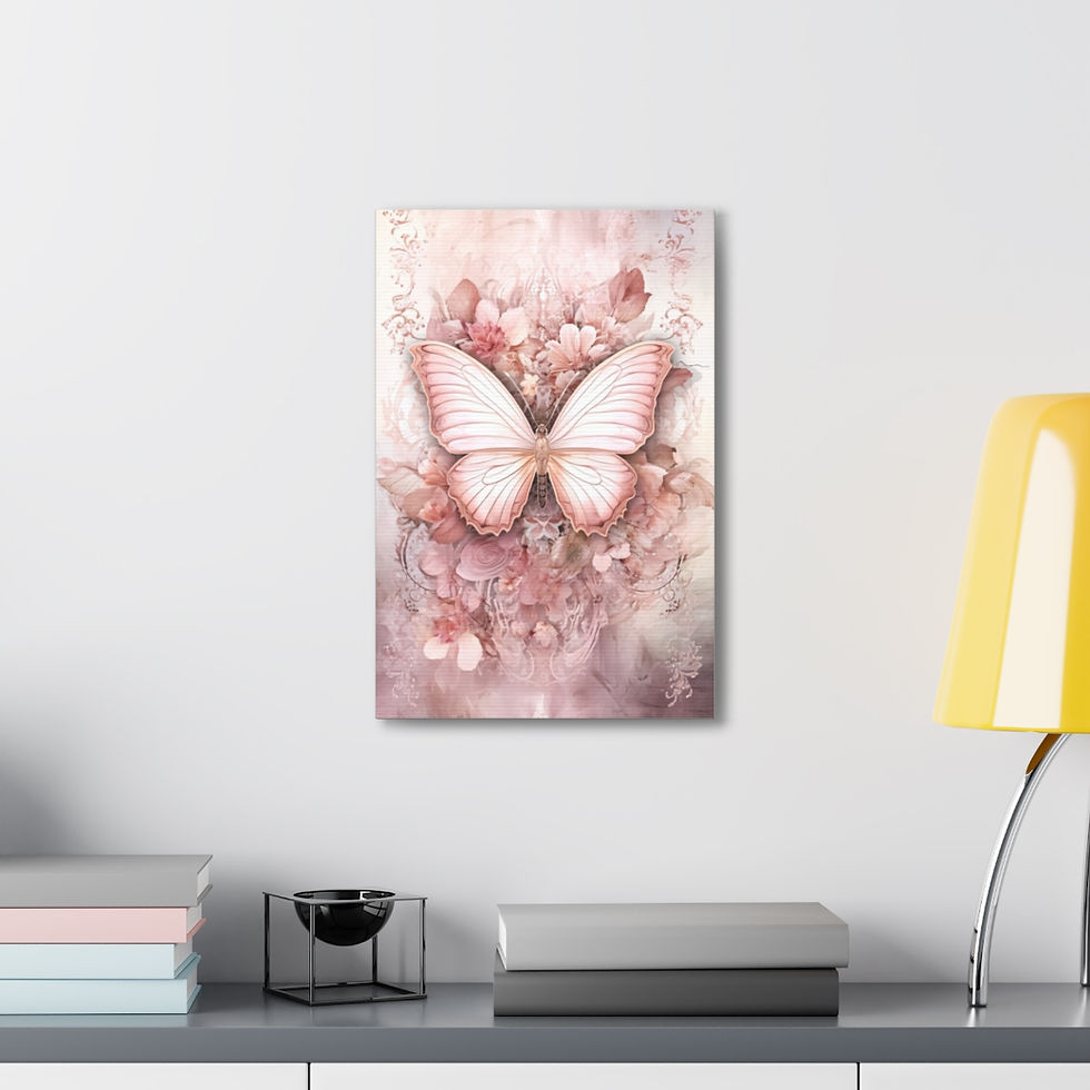 Thumbnail: Shabby Canvas Art French Country Cottage Decor Victorian Pink Roses Butterfly