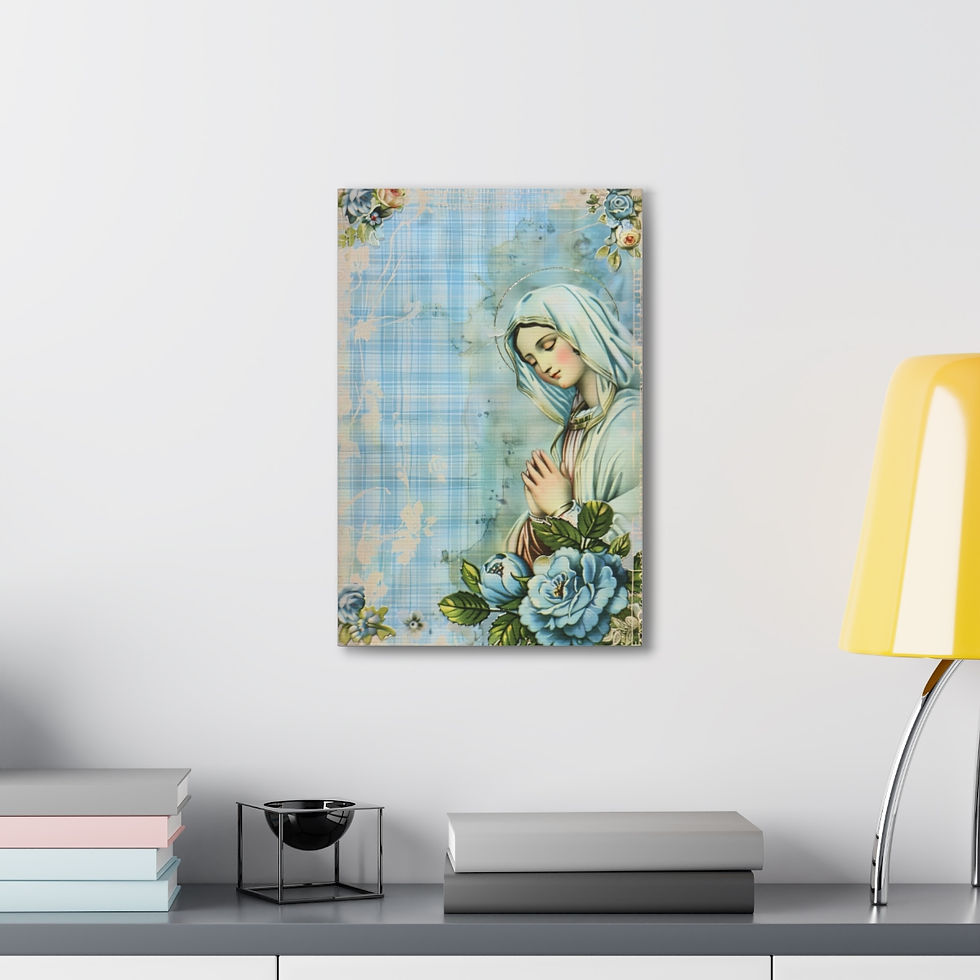 Thumbnail: Shabby Virgin Mary Canvas Art Vintage Blue White Pink French Country Wall Decor 