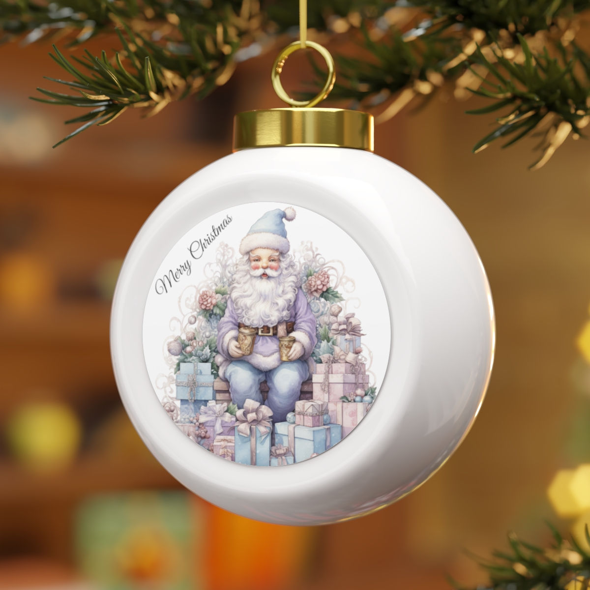 Lavender Shabby Chic Santa Claus Christmas Ornament Christmas Gifts & Decor