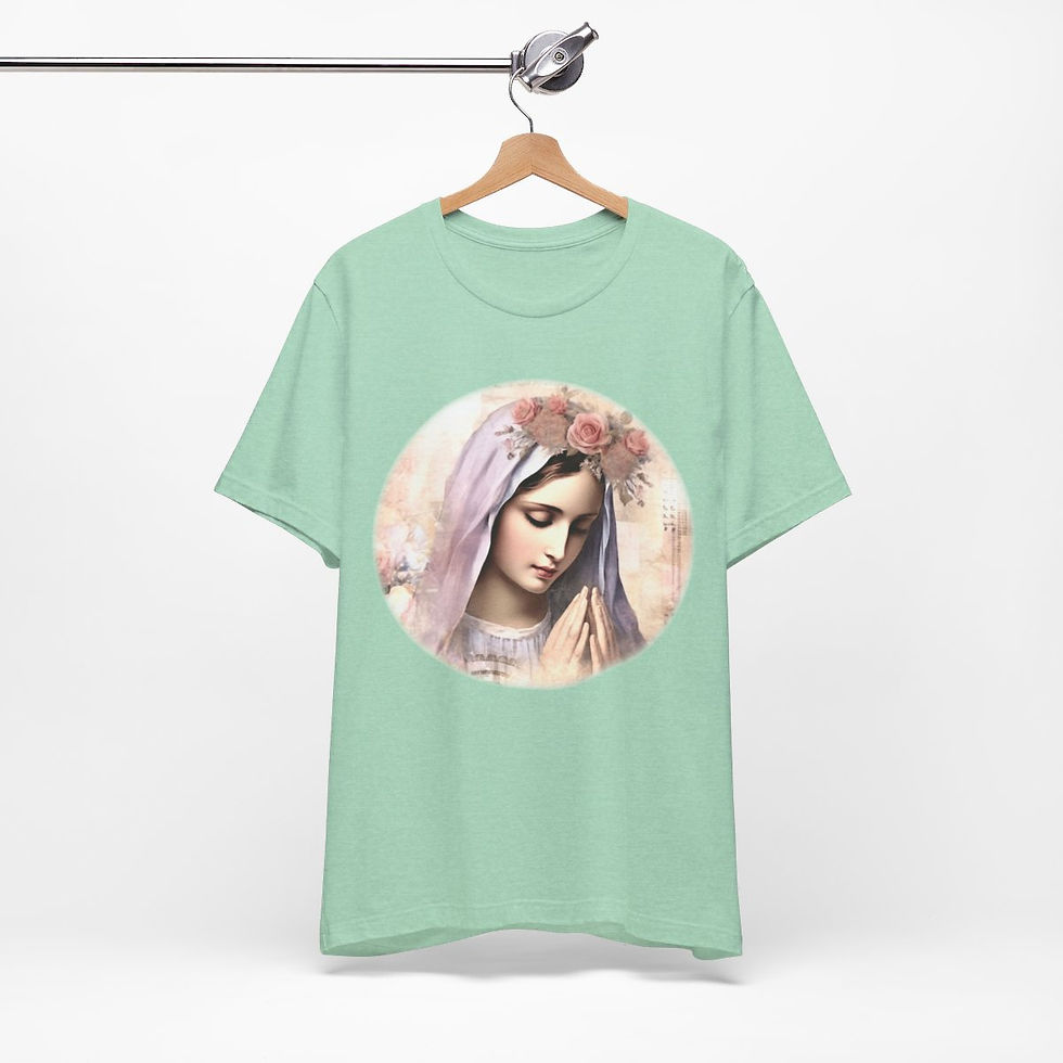 Thumbnail: Virgin Mary T-Shirt Shabby Pink Roses Ave Maria Art Tee Catholic Faith Gifts