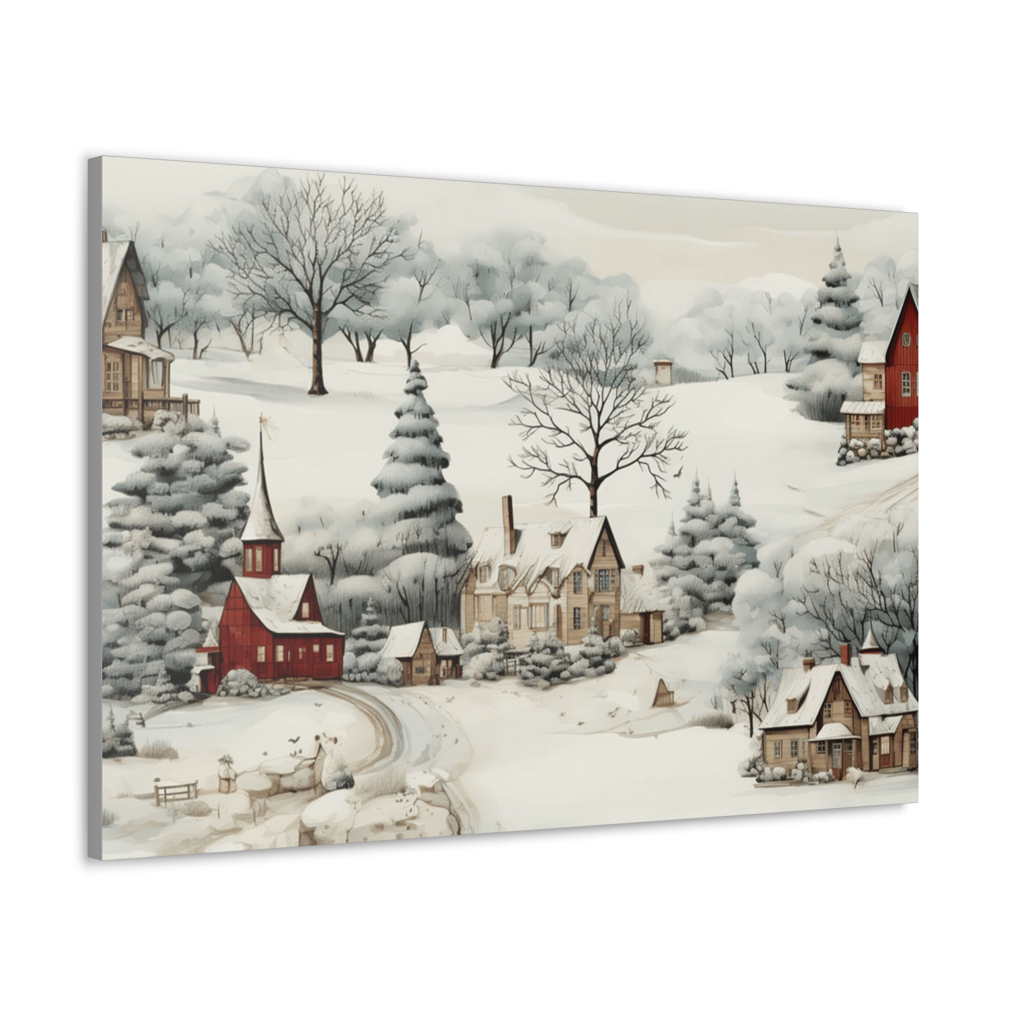 Canvas Art Rustic Snowy Village Vintage Farmhouse Country Town Wall Decor 