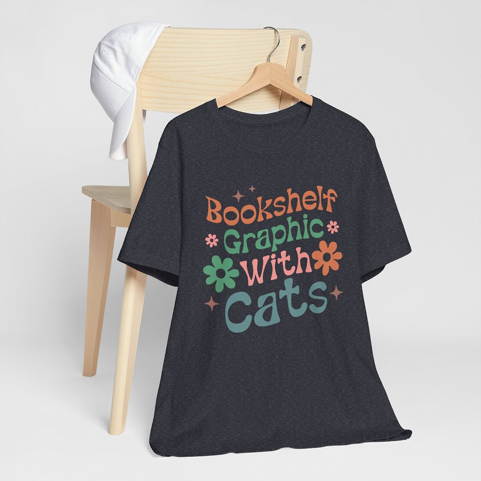 Thumbnail: Reading Theme T-Shirt Bookshelf Graphic With Cats Expressive Apparel Fun Gifts