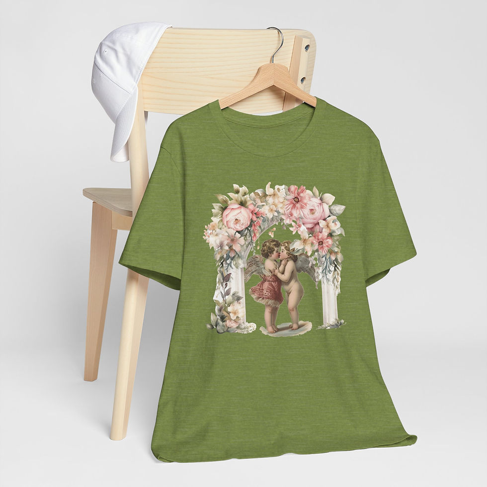 Thumbnail: Kissing Cherubs T-Shirt Shabby Cupid Pink Roses Artistic Gift Valentines Day Tee