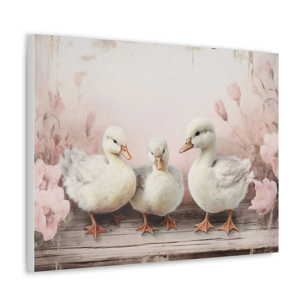 Thumbnail: Shabby French Country Decor Canvas Art Vintage Farmhouse Cottage Ducks Flowers
