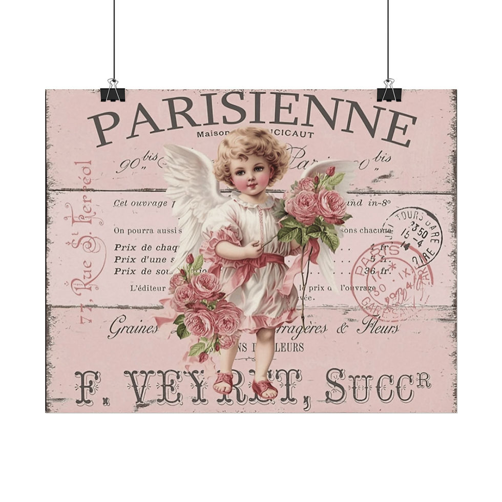 Thumbnail: Shabby Pink French Angel Art Vintage Cherub Giclee Print Cottage Pink Roses