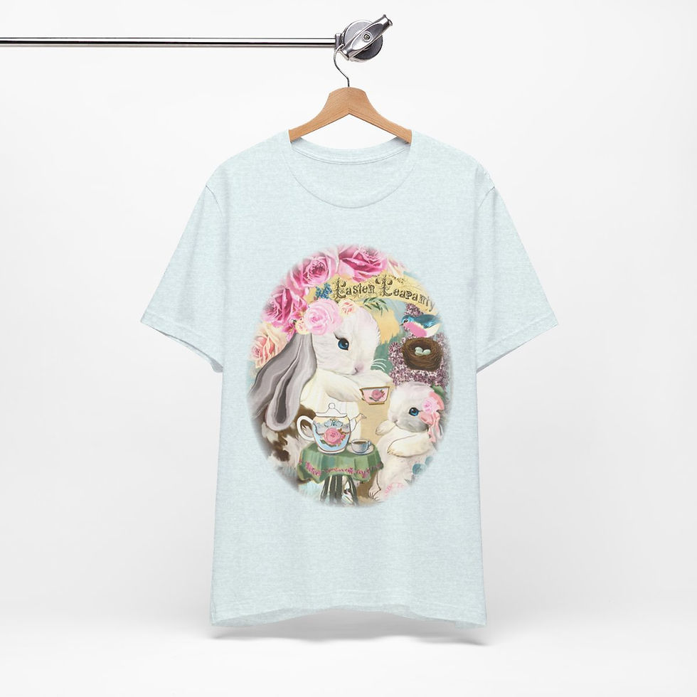 Thumbnail: Shabby T-Shirt Bunny having Tea Pink Roses Chic Art Tee Artistic Apparel & Gifts