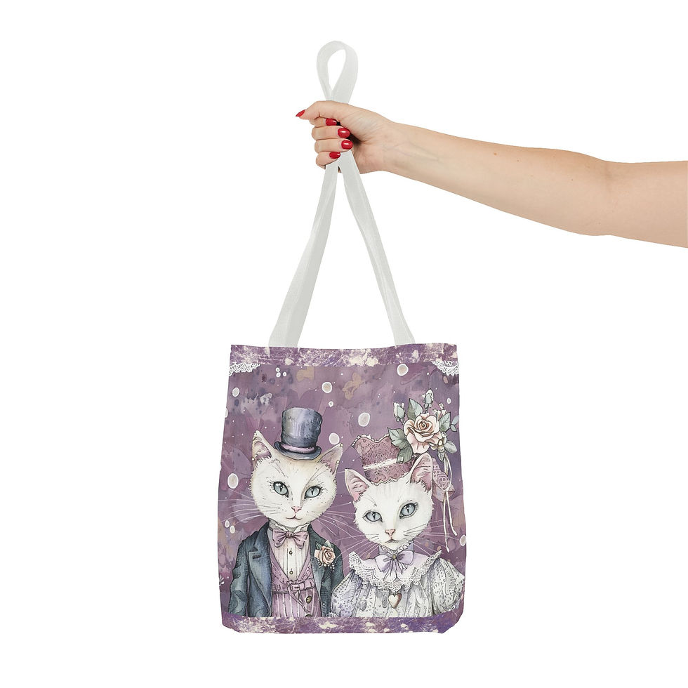 Thumbnail: Artistic Cat Tote Bag Shabby Victorian Bonnet Top Hat Mr. & Mrs. Cat Lover Gifts